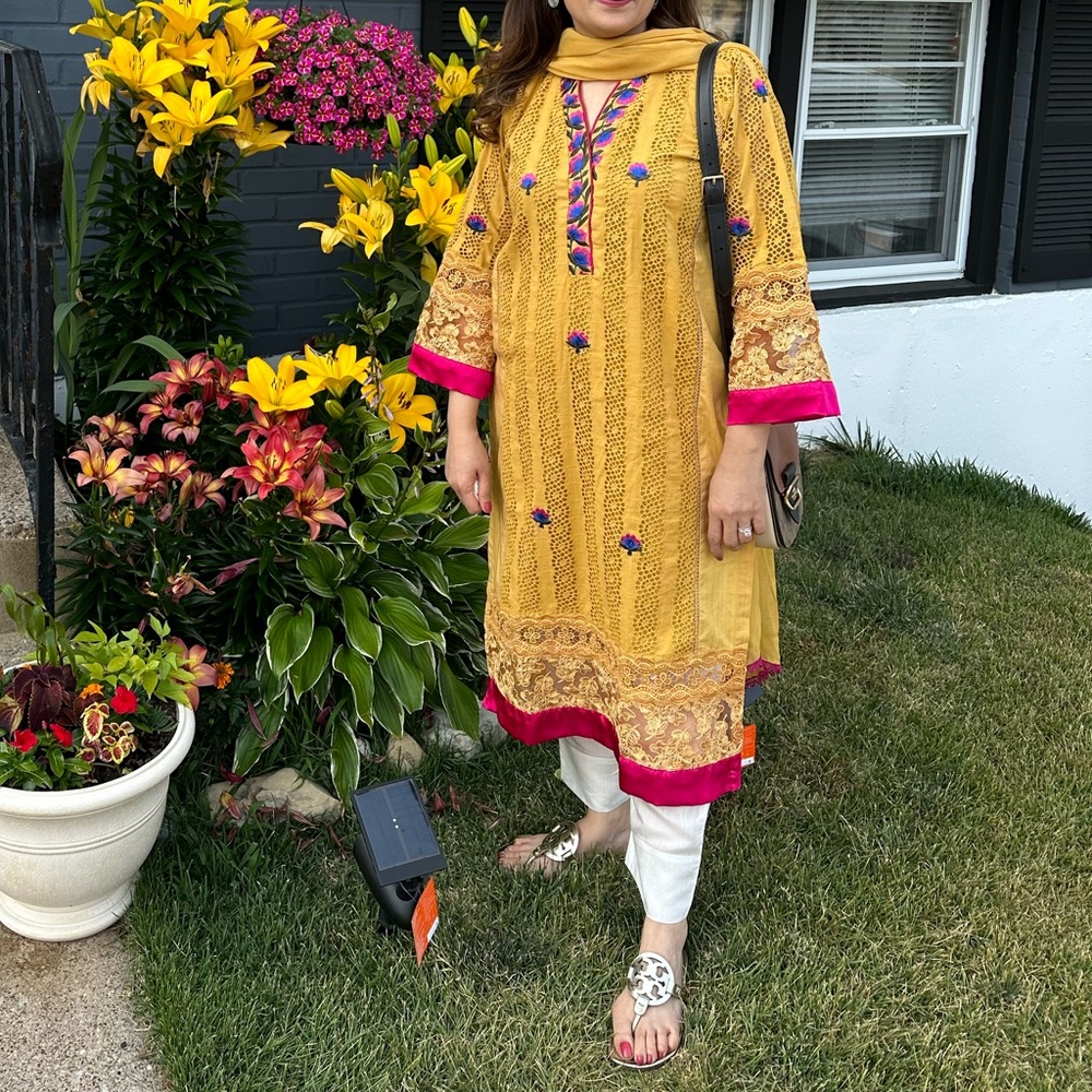 Pakistani/indian 2 piece embroidered chikan and lace suit
